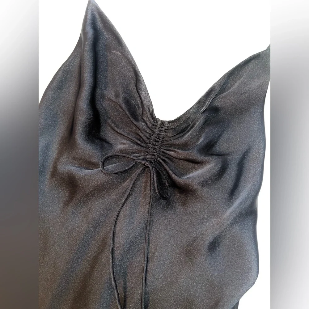 ALL SAINTS Slip Dress Drawstring Black Midi Sz 10 - Picture 6 of 11